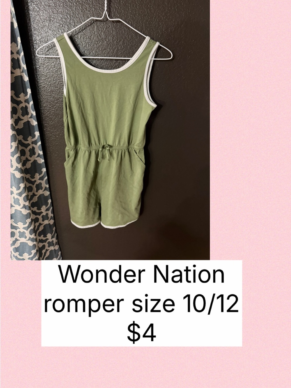 wonder nation Olive Green Tank Romper with White Trim
